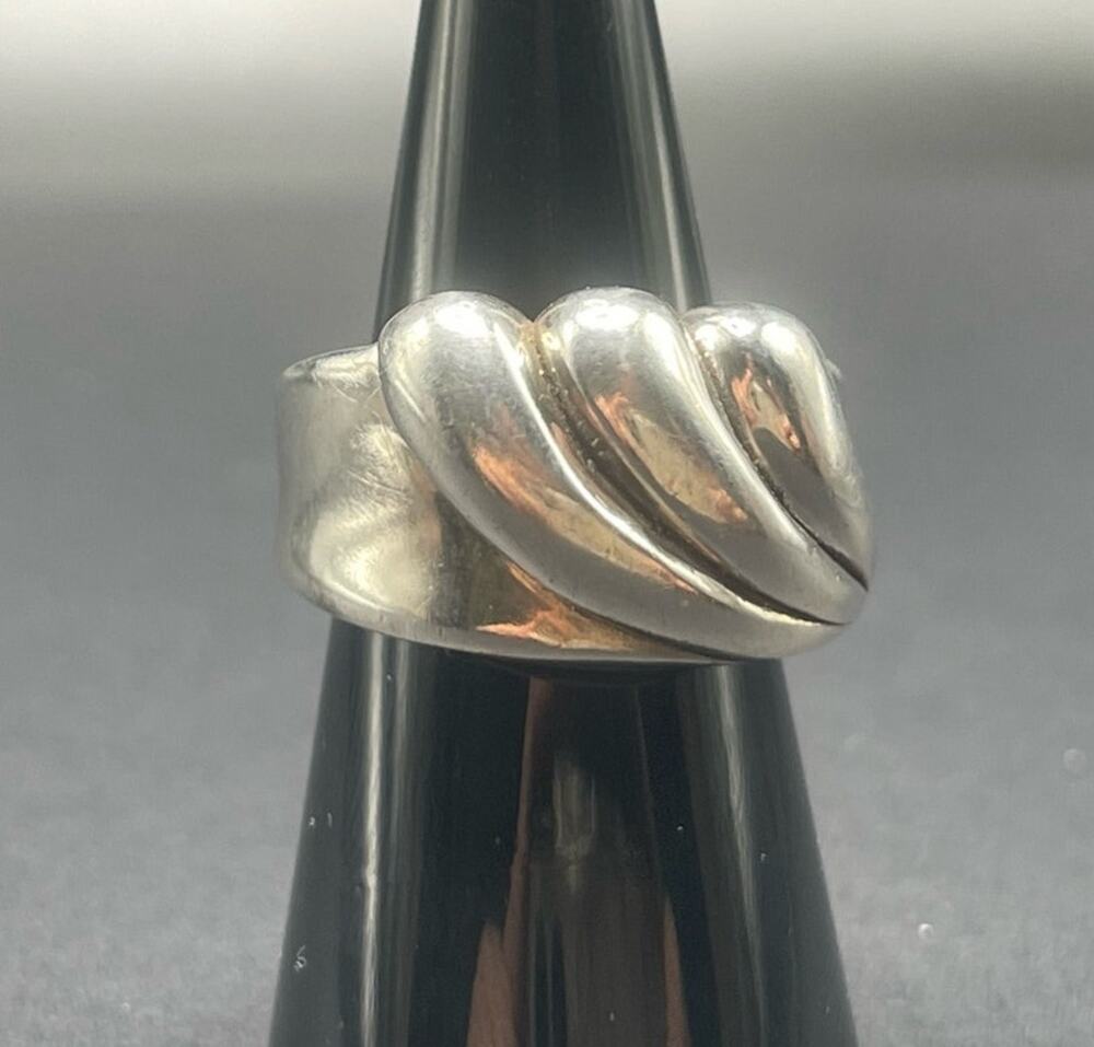 Modernist Sterling Silver Wave Ring Thick Band Size 7.75 Womens Unisex Puffy TH